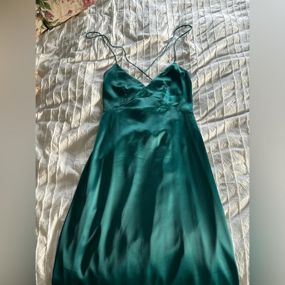 Beautiful emerald green satin dress
